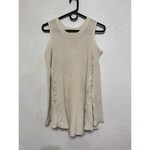 Altar's State Knitted Cold Shoulder Sweater Cream Women's M Boho Chic Hippie